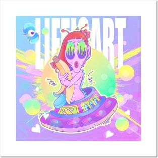 Dope Life is art alien in spaceship floating illustration Posters and Art